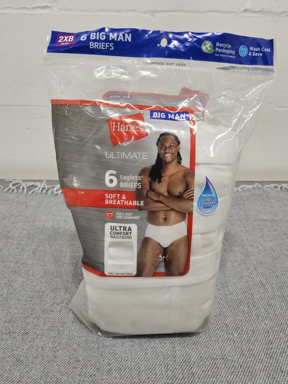 Hanes Ultimate Big Man Briefs 6-Pack White Cotton Size 2XB NWT